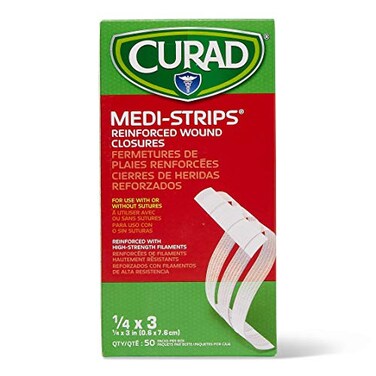 CURAD Sterile MediStrips Reinforced Wound Closures 14 x 3 Hypoallergenic Pack of 600 Strips 200 Packs