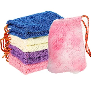 Shappy 8 Pcs Soap Saver Pouch Bar Soap Bags Exfoliating Soap Net Soap Mesh Bags for Shower Soap Holder Bubble Foam Net Soap Pocket for Women Men Beige Blue Purple Pink