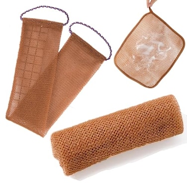 Vottcker 3 Pcs African net Sponge washcloth for exfoliating Body Scrubber Shower Essentials African net Bath sponges Bathing Shower Cloth kit for face Back
