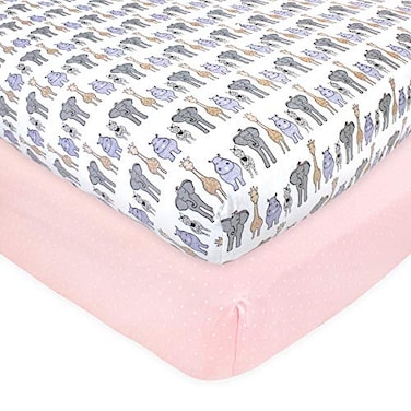 Hudson Baby Unisex Baby Cotton Fitted Crib Sheet Pink Safari One Size