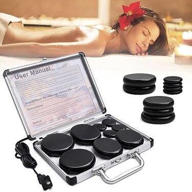 Primachen Hot Stones Massage Warmer Kit 9Pcs Hot Stones Massage Set Portable Hot Stone with Heater Hot Rocks Basalt Massage Stones for Home Spa Warming Therapy Relaxing Gift