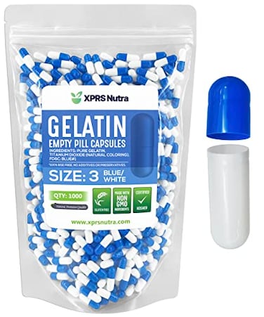 XPRS Nutra Size 3 Empty Capsules 1000 Count Empty Gelatin Capsules Pills DIY Capsule Filling Pure Bovine Pill Gel Caps Fillable for DoItYourself Vitamins and Supplements BlueWhite