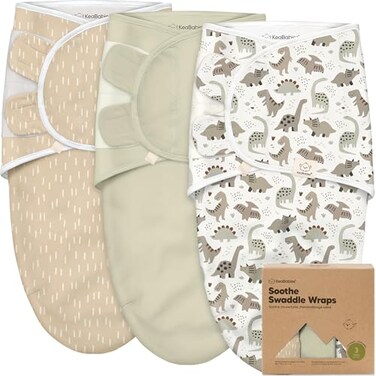 KeaBabies 3Pack Organic Baby Swaddles for Newborns Dino Ridge 03M