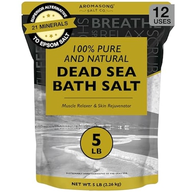 Aromasong Dead Sea Bath Salt 100 Pure Natural Dead Sea Salts for Soaking Fine Grain 5 LB Bulk Resealable Pack Used for Body wash Scrub Soak for Women Men