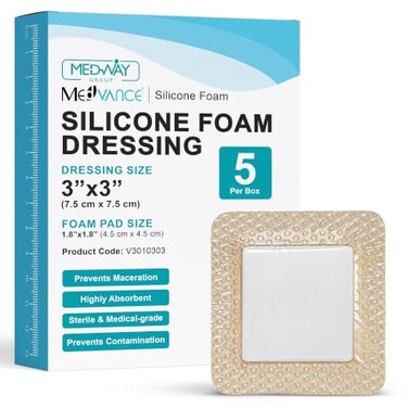 MedVance 10 Pack 3x3 Silicone Foam Dressing Bordered Dressing Waterproof Silicone Bandages for Wounds Care Bed Sore Patches Super Absorbent Wound Dressing Self Adhesive Pressure Sore Pads