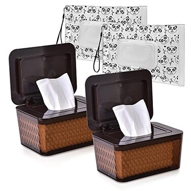 Umtiti Wipes Dispenser PouchTissue Bag WipesTissue Case with Moisture Seal Secure Lid NonSlip Rubber Feet Sealing Design Keeps Wipes Fresh Dustproof Container 2BN2Panda