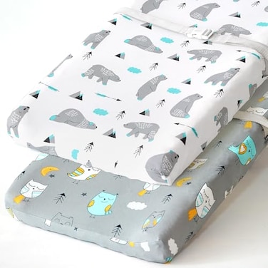 BROLEX Stretchy Changing Pad Covers Changing Table Cover for Baby Boys Girls2 Pack Jersey KnitOwl Bear