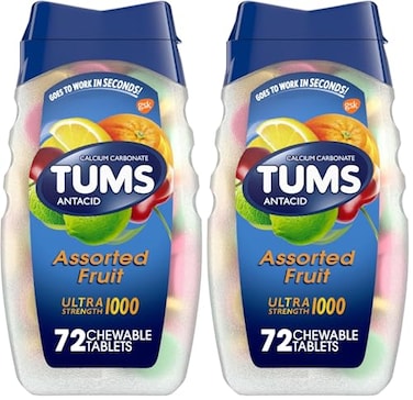 TUMS Ultra Strength Antacid Tablets for Chewable Heartburn Relief and Acid Indigestion Relief Assorted Fruit 72 Count Pack of 2