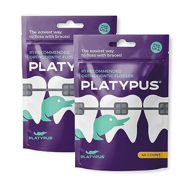 Platypus Orthodontic Flossers for Braces 40 Count Pack of 2 Ortho Picks for Adults Kids Fits Under Arch Wire NonDamaging Encourage Flossing Habits