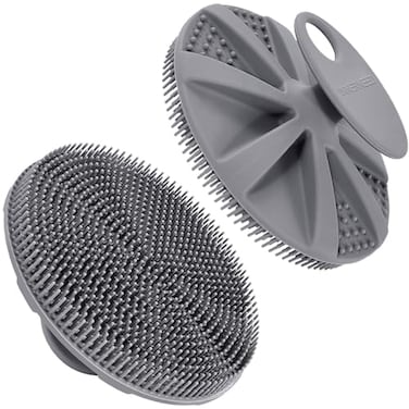 INNERNEED FoodGrade Soft Silicone Body Scrubber Shower Brush Handheld Cleansing Skin Brush Gentle Exfoliating and Lather Well Gray