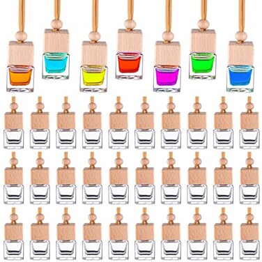 Mkhaslri 60 Pcs Hanging Car Air Freshener Car Diffuser Bottle Empty Glass Perfume Bottles Air Freshener Diffuser Bottle Pendant for Essential Oils Fragrance Aromatherapy Ornament Decor Fresh Style