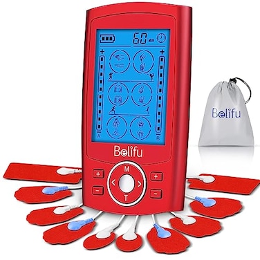 Belifu Dual Channel TENS EMS Unit 24 Modes Muscle Stimulator for Pain Relief Therapy Electronic Pulse Massager Muscle Massager with 10 Pads DustProof Drawstring Storage Bag Fastening Cable Ties