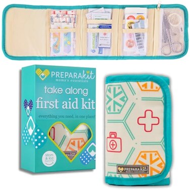 PreparaKit Travel First Aid Kit for Kids Mini Car Purse Backpack or Diaper Bag 75 Piece Medicine Includes All Essential Medical Supplies TSAApproved Teal
