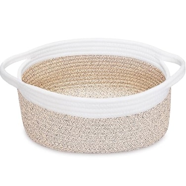 ABenkle Small Basket with Handles Boho Decorative Rope Woven Dog Cat Toy Storage Bin Shelf Storage Organizer Easter Christmas Gift Basket 12x8x5 Mixed Brown