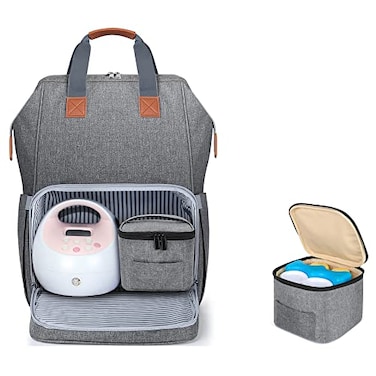 LUXJA Breast Pump Bag with Breastmilk Cooler Bag Fits Four 5Ounce Breastmilk Bottles Breast Pump Backpack with Compartments for Cooler Bag and Laptop Suitable for Working Mothers Gray