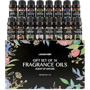Lagunamoon Fragrance Oil Collection Premium 16 Piece Gift Set for Diffusers DIY Candle Making Supplies Soap Scents Slime Aromatherapy Essential Oil Set for Home Office Car Yoga Room