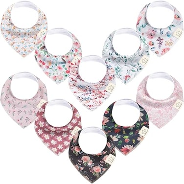 KeaBabies 10pk Organic Baby Bandana Bibs for Drooling and Teething Tea Party