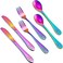 Boao 6 Pcs Utensils Silverware Set Rainbow Cutlery Stainless Steel Safe Flatware Set Includes 2 Knives 2 Forks 2 Spoons for Home