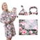 Miracle Baby 4 Pack Maternity Robe and Matching Baby Swaddle Blanket with Hat Headband Set Stretchy Knitted Delivery Nursing Dress with Pockets and Receiving Blanket for Mummy and Baby Grey Flower