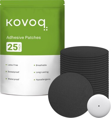 مجموعة KOVOQ من 25 غطاءً لمستشعر Libre 2 Plus، لصقات مقاومة للماء لجهاز Libre 2 Lingo CGM، غطاء واقٍ صلب ضد الصدمات والخدوش، قابل للتهوية ومضاد للحساسية، أسود اللون