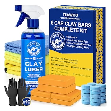 TEAWOO Clay Bars Kit 6 Clay Bars 20 PCS Lubricant Tablets Complete Car Detailing Kit Spray Bottle Disposable Gloves and Microfiber Towels for Car Detailing Cleaning