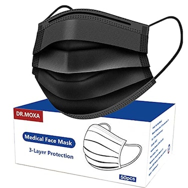 DR.MOXA 100 Pack Black Disposable Face Masks ASTM Level 2 3 Layer Medical Masks Disposable for Adults Home Office Outdoor and School