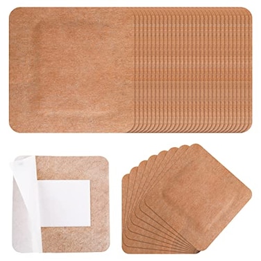 Teling 50 Pcs Extra Large Bandages 4x4 Square Flexible Fabric Adhesive Bandages Breathable Protection Pad for Wounds Care Knees Elbows Cuts Scrapes Daily First AidBrown