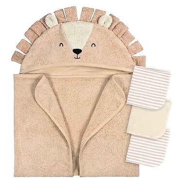 Gerber Baby 4 Piece Animal Character Hooded Towel and Washcloth Set Brown Lion One Size