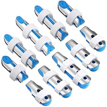 BBTO 10 Pieces Finger Splints Metal Padded Support Finger Stabilizer with Soft Foam Interior and Loop Straps 3 Sizes10 PiecesBlue