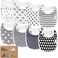 KeaBabies 8Pack Organic Baby Bibs for Drooling and Teething Grayscale