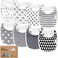 KeaBabies 8Pack Organic Baby Bibs for Drooling and Teething Grayscale