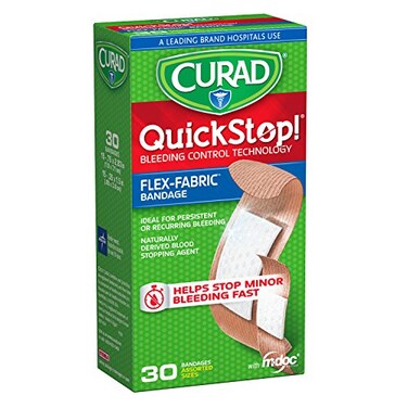 CURAD QuickStop Bleeding Control Flexible Fabric Bandages Assorted Sizes 30 Count