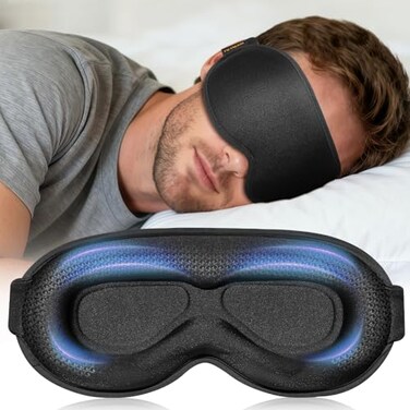 FACEMOON Weighted Blackout Sleep Mask for Men 3D Contoured Zero Eye Pressure LashFriendly Deep Eye Cups Adjustable Slide Buckle Strap Office Nap Business Travel Essential Relaxation Gift for HimBlack