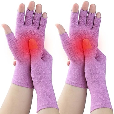 Kecartu 2 Pairs Compression Gloves for Rheumatoid Arthritis Osteoarthritis Carpal Tunnel Pain Fingerless Arthritis Hand Gloves for Women Men Support WorkComputer Typing Purple Medium