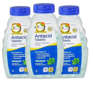 Create and Antacid Chewable Tablets 750 mg Wintergreen Flavor Calcium Enriched Peppermint 96 Ct Pack of 03 Total 288ct