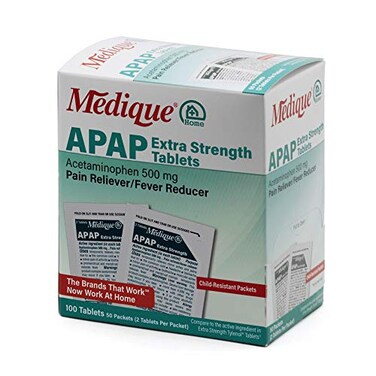 Medique Home 70433 Extra Strength APAP Tablets NonAspirin 50 Packets 2 Tablets per Packet Total100 Count