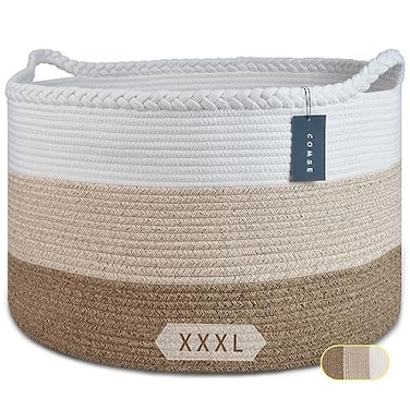 COMSE Extra Large Blanket Basket Woven Laundry Basket 217x 138 Nursery Hamper Cotton Rope Laundry Hamper Living Room for Storage Toys Clothes TowelsWhite Gradient Brown