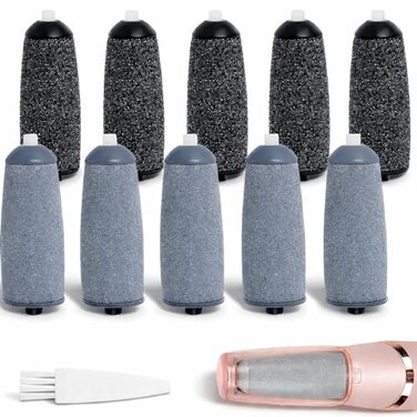 عبوة من 10 رؤوس بديلة من Piwerod متوافقة مع أداة Finishing Touch Flawless Pedi الكهربائية، تتضمن فرشاة تنظيف، 5 رؤوس خشنة و5 رؤوس ناعمة.