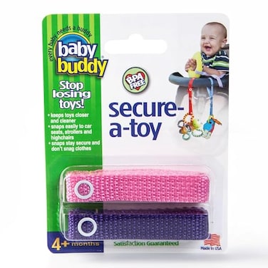 Baby Buddy SecureAToy Safety Strap Secures Toys Teether or Pacifiers to Strollers Highchairs Car Seats Adjustable Length to Keep Toys Sanitary Clean Registry Must Haves PinkPurple 2 Count