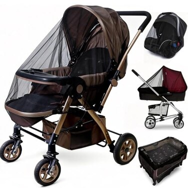 Sysmie Baby Stroller Mosquito Net 2 Pack Durable Mesh Protection for Bassinets Cradles Playards Pack N Plays Portable Mini Cribs Breathable Universal Fit Insect Barrier Black