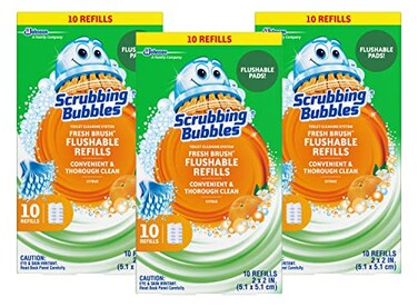 Scrubbing Bubbles Fresh Brush Flushable Refills Citrus Action Scent 10 Count Flushable Refills Per Box Pack of 3 Boxes