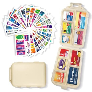 YIXIAN Pill Organizer with 161 Medicine Labels Beige Travel Pill Case