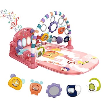 dearlomum Pink Tiger Theme Baby Play Mat Gym with Kick Play Piano