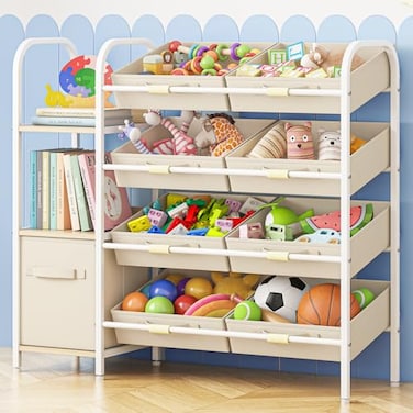 Fixwal Toy Storage Organizer with Fabric Drawers and Bookshelf 3 Shelves Kids Bookshelf for Nursery with Storage Toy Bins for Playroom Living Room