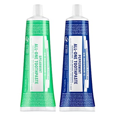 Dr. Bronner's Dr Bronners AllOne Toothpaste Peppermint Spearmint 5 oz 2Pack FluorideFree Toothpaste for Adults 70 Organic Natural Ingredients Vegan Helps Freshen Breath Reduce Plaque Whiten Teeth