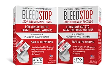 مسحوق الإسعافات الأولية BleedStop لوقف تجلط الدم، مناسب لمجموعة علاج الإصابات، ومُسيّلات الدم، ومعدات السلامة والبقاء على قيد الحياة أثناء التخييم، لعلاج الجروح أو نزيف الأنف المتوسط ​​إلى الشديد، عبوة مزدوجة من 4 قطع، 15 غرام