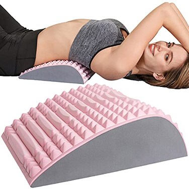YESINDEED Back Stretcher Pillow Lumbar Support Cushion for Back Stretching Posture Support Ergonomic Drop Shape Design Comfortable Use at Home Office or Floor Pink