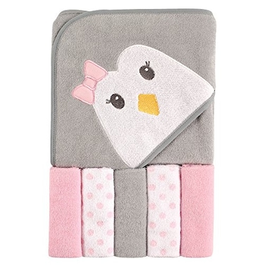 Luvable Friends Unisex Baby Hooded Towel with Five WashclothsCottonPolyester Penguin One Size