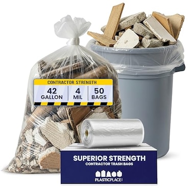 Plasticplace 42 Gallon Contractor Trash Bags 40 Mil Clear Heavy Duty Garbage Bags 33 x 48 50 Case