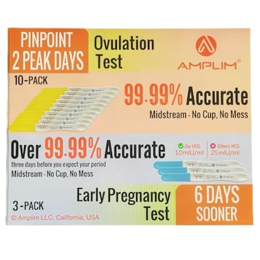 Amplim Midstream Pregnancy Test and Ovulation Tests Kit Bulk Early Detection HCG LH Sticks 9999 Accurate at Home Predictor 6 Days Early Result Extra Sensitive Fertility Tracker for Women